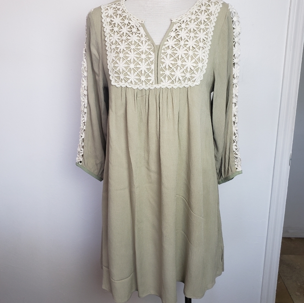Kori America Women's Latte Lace Front Long Sleeve Women's Dress Size S NWT